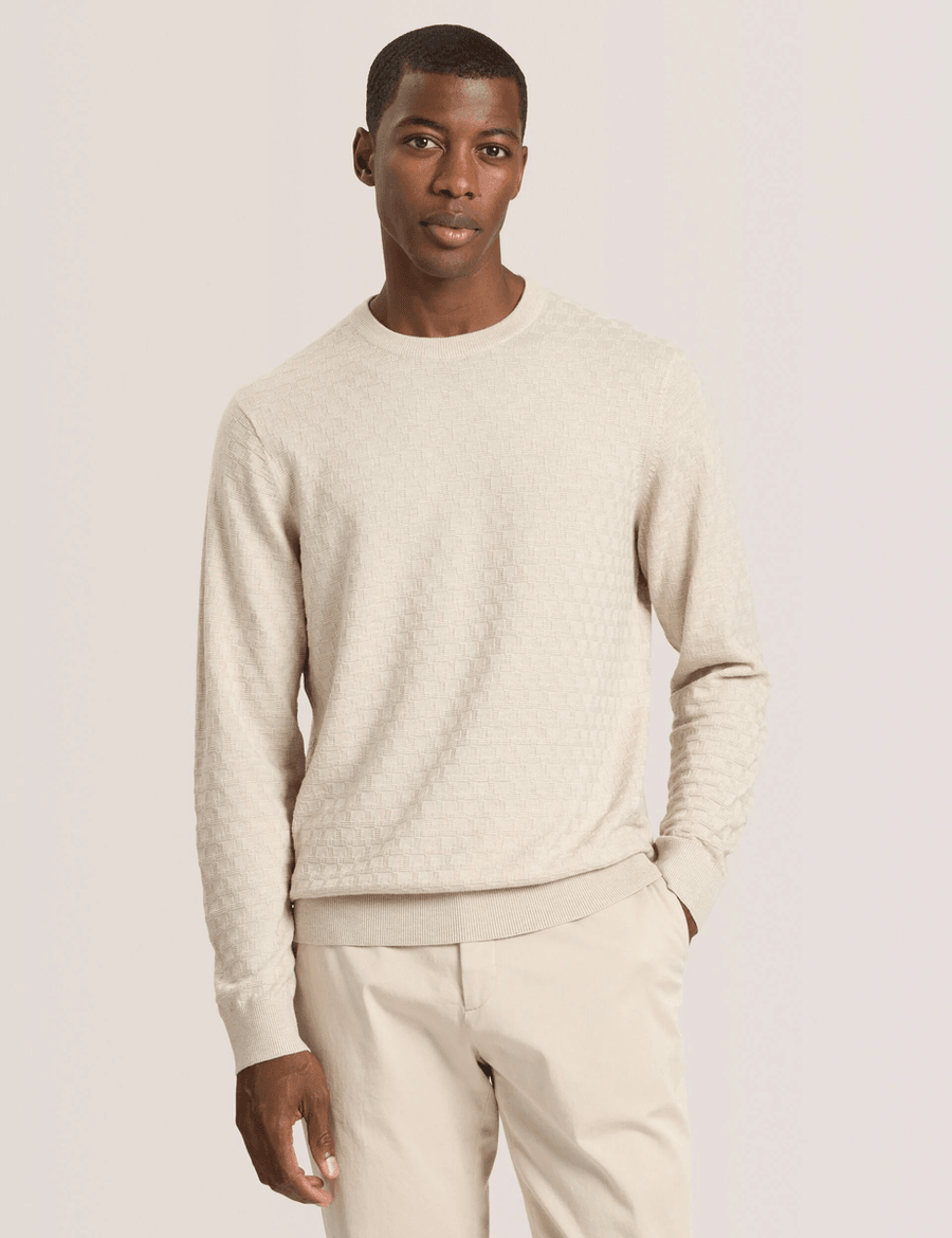 Ted Baker T STITCH LONG SLEEVE CREW NECK SWEATER | EGRET HEATHER