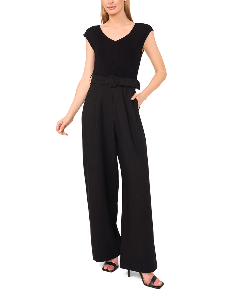Ted Baker V-NECK JUMPSUIT WITH WOVEN BOTTOM | RICH BLACK