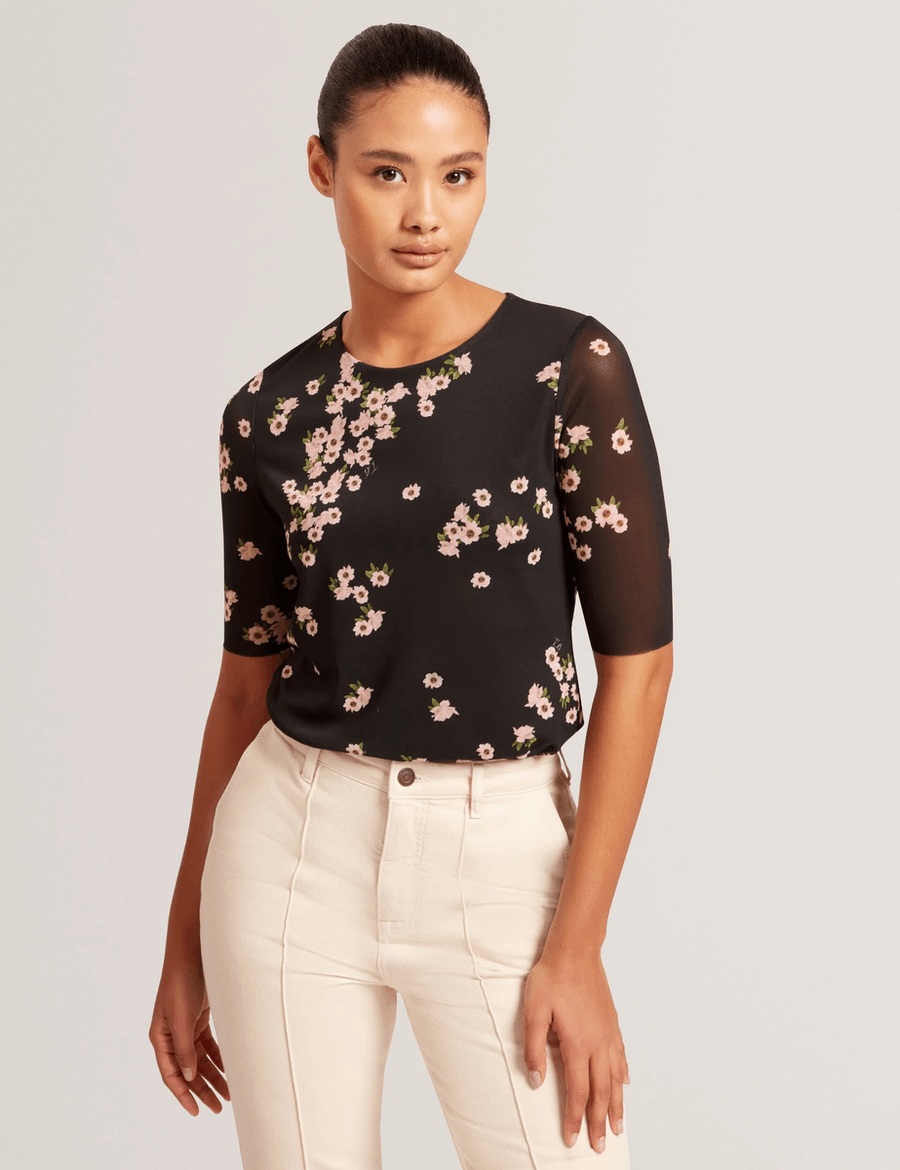 Ted Baker SHORT SLEEVE MESH TOP | RICH BLACK